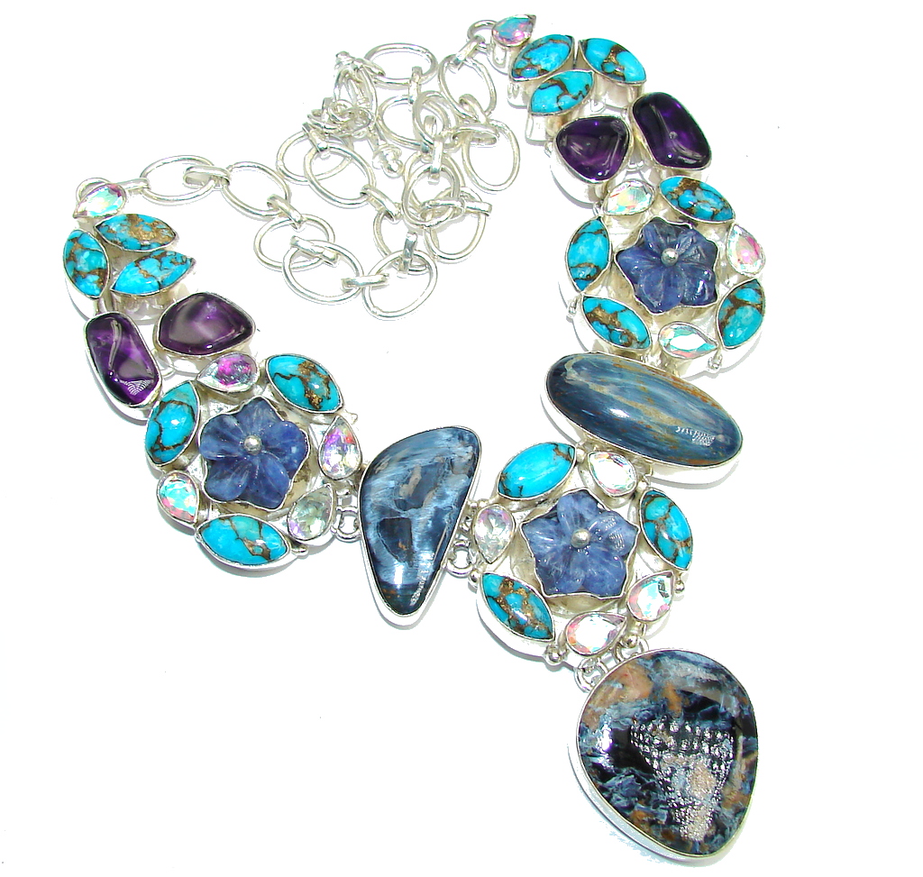 Super Chunky Pietersite & Golden Quartz Sterling Silver necklace