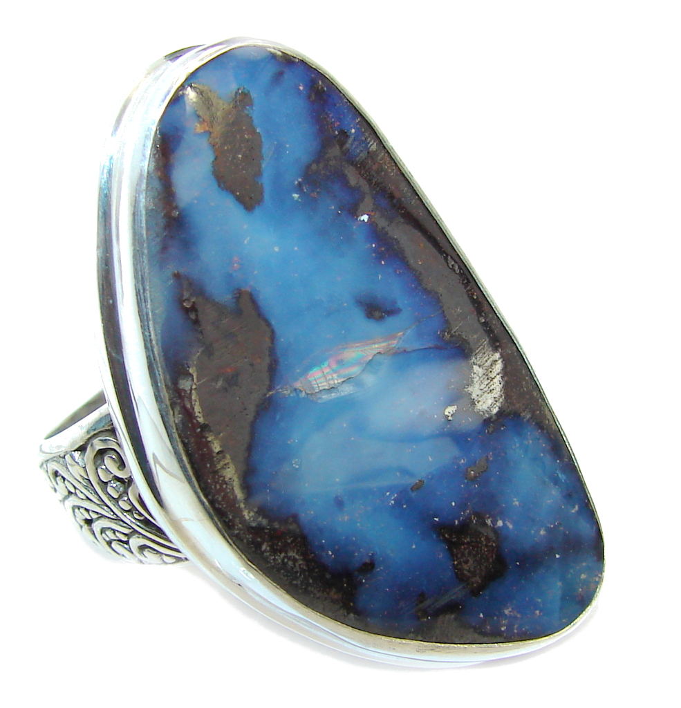 Amazing Australian Boulder Opal Sterling Silver Ring s. 10