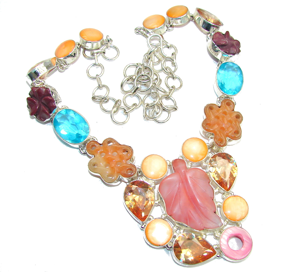 Ray Of Light Golden Calcite & Blister Pearl Sterling Silver necklace