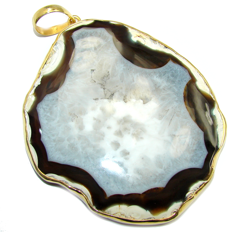 Huge Fashion Brown Agate, Gold Plated Sterling Silver Pendant