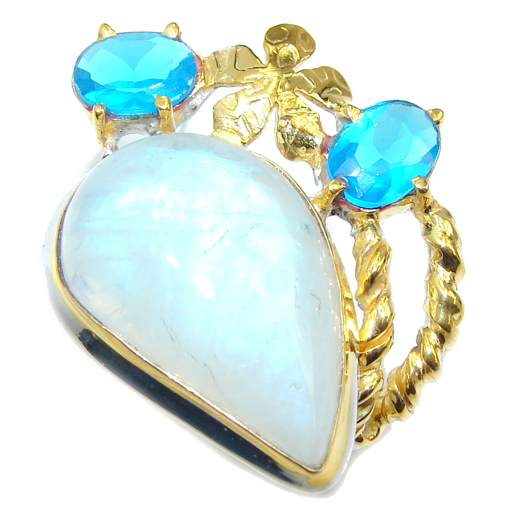 Fire White Moonstone Gold over Sterling Silver Ring s. 7