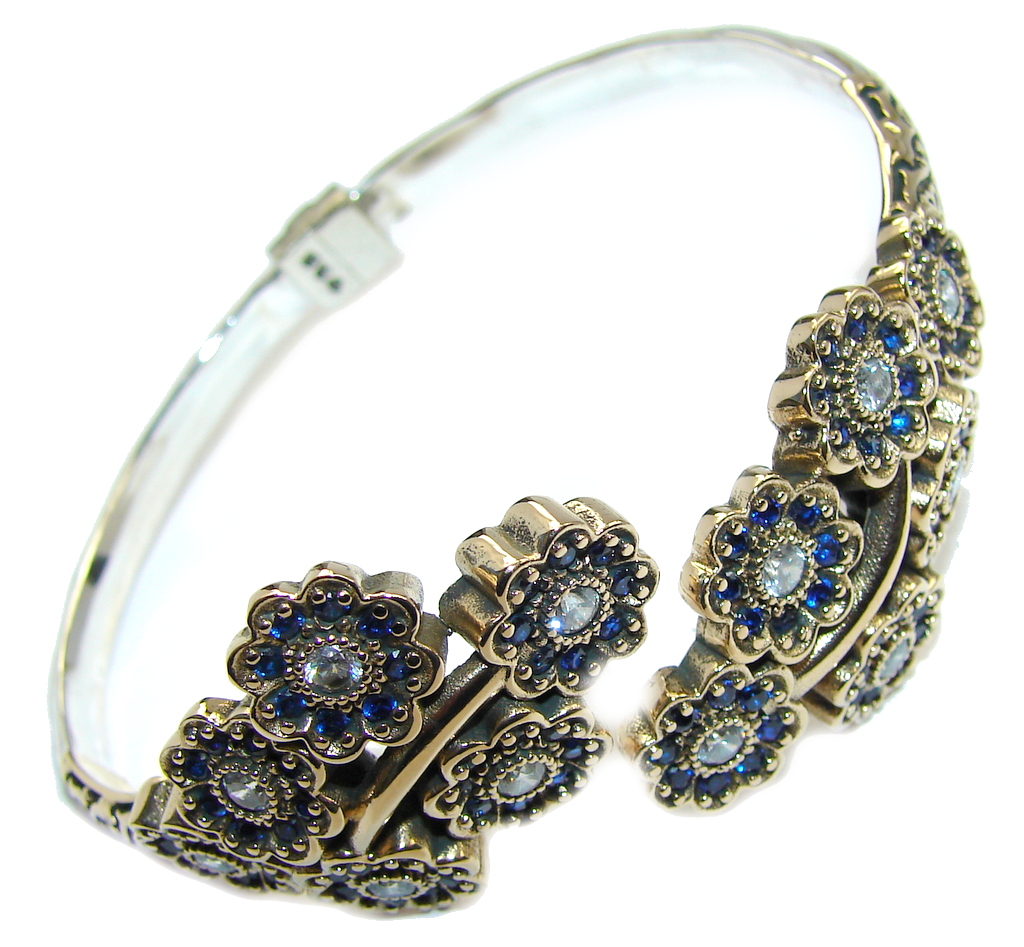 Vintage Style Sapphire Quartz Copper Plated Sterling Silver Bracelet / Cuff