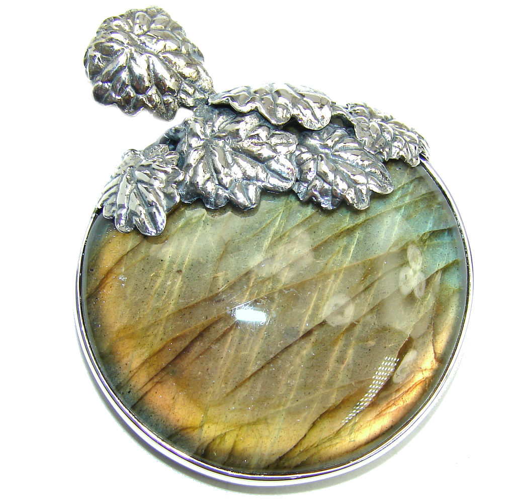 Shimmering AAA Fire Labradorite Oxidized Sterling Silver Pendant