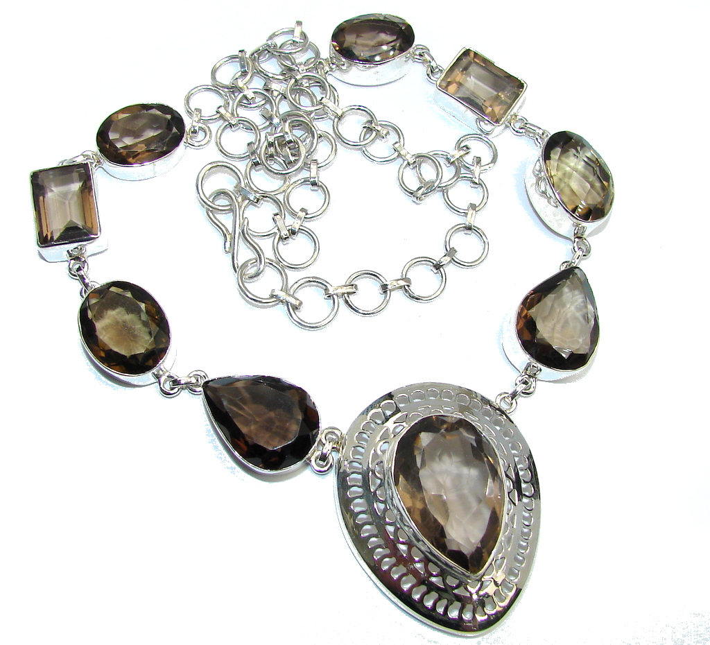 Beautiful India Charm Champagne Smoky Topaz Sterling Silver necklace