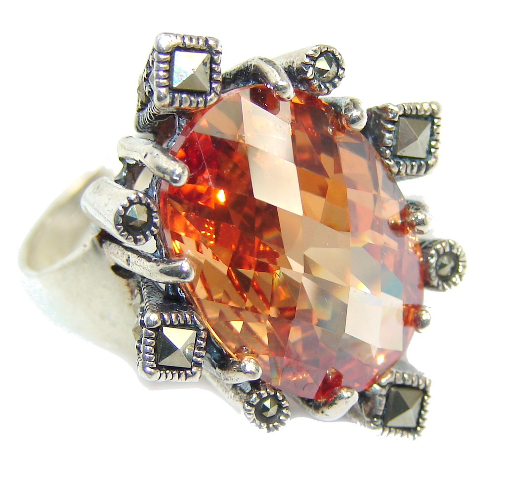 Big Secret Golden Topaz Marcasite Sterling Silver Ring s. 5 3/4