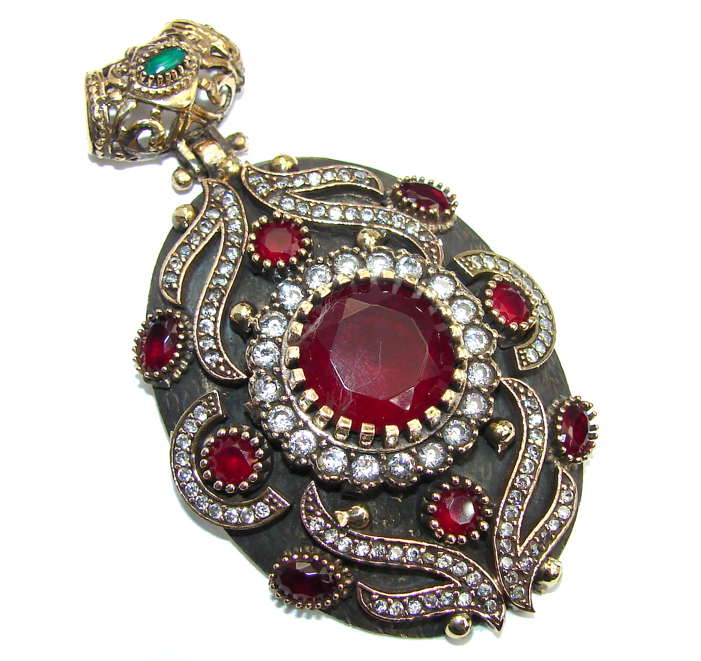 Perfect created Pink Ruby & White Topaz Sterling Silver Pendant