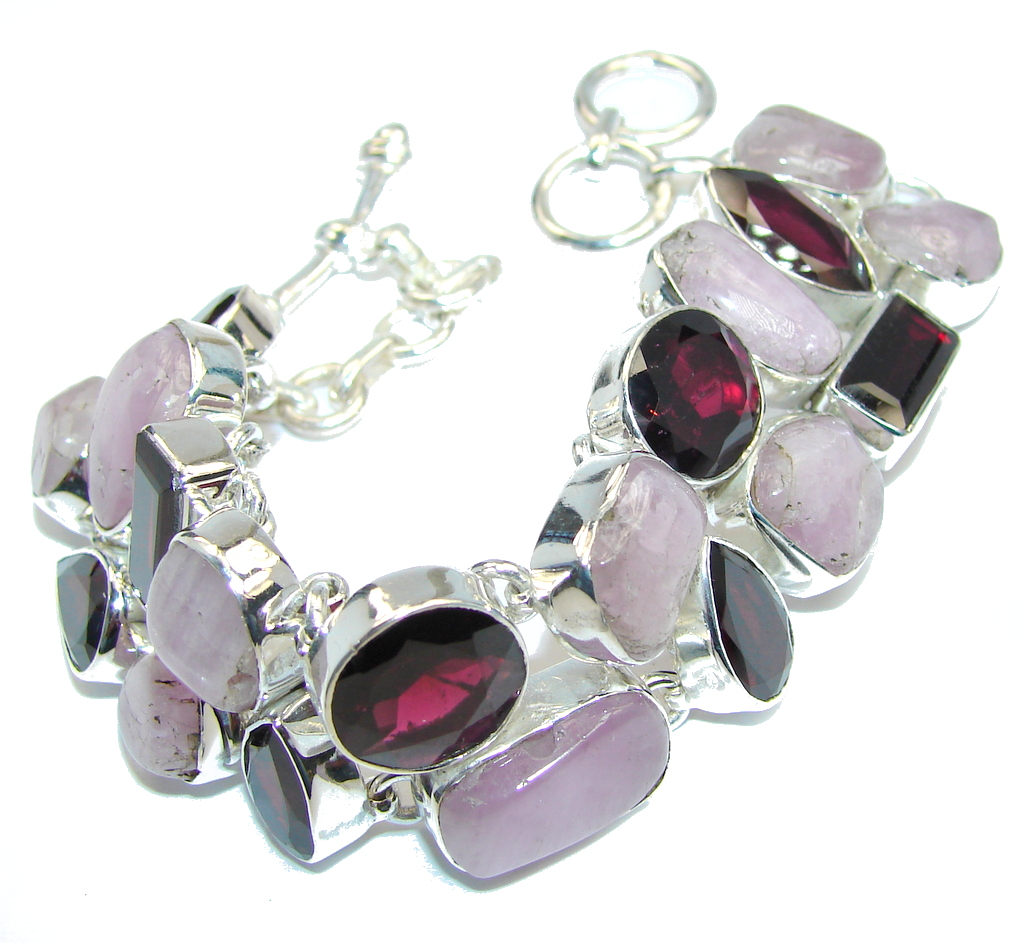 Lavender Beauty Purple Sugalite & Garnet Sterling Silver Bracelet