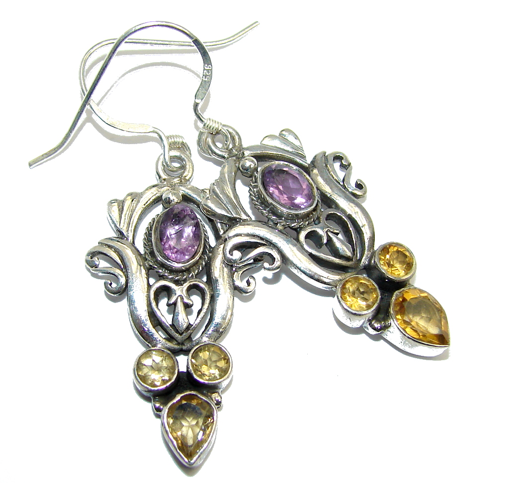 Bali Swirl Amethyst Citrine Sterling Silver earrings