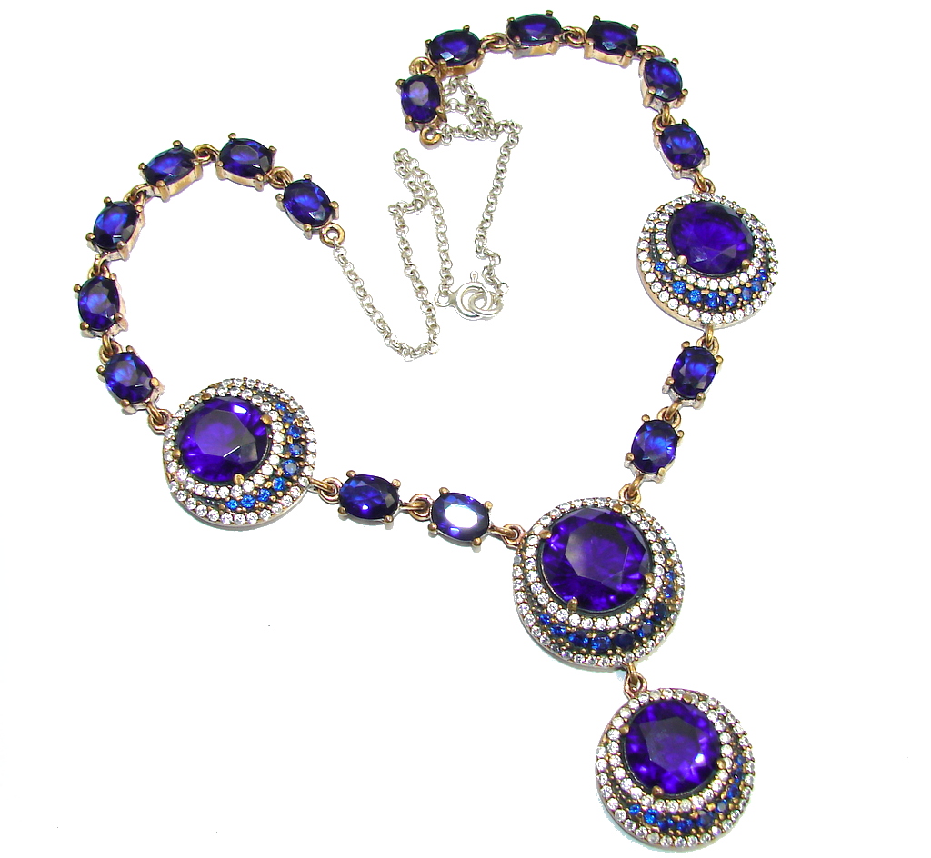 Victorian Style Created Dark Sapphire & White Topaz Sterling Silver necklace