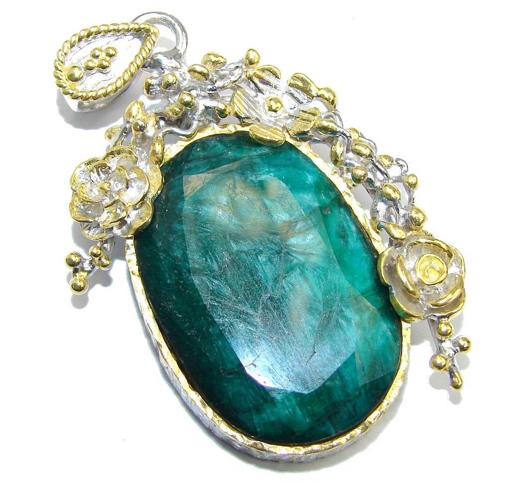 Poison Ivy Emerald Two Tones Sterling Silver Pendant