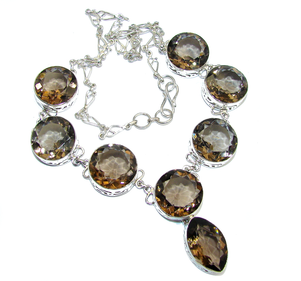 Beautiful India Charm Champagne Smoky Quartz Sterling Silver necklace