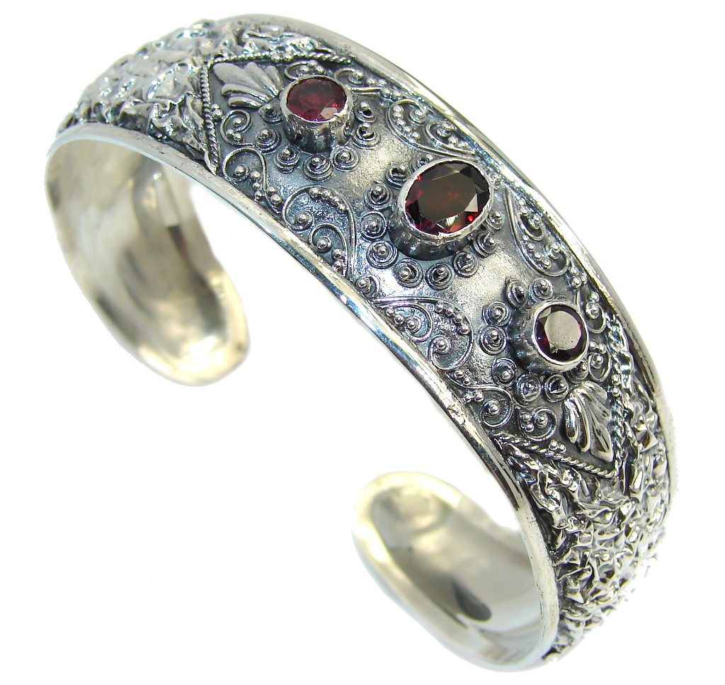 Bali Secret Red Garnet Sterling Silver Bracelet / Cuff