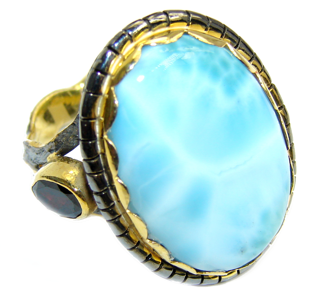 Amazing AAA Blue Larimar Gold Rhodium plated over Sterling Silver Ring s. 8 1/2
