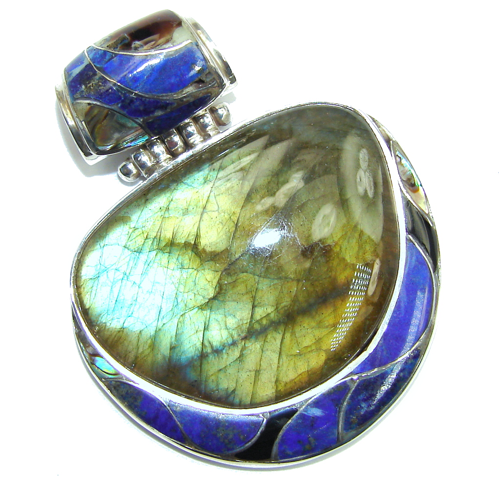 Perfect AAA Blue Fire Labradorite Sterling Silver Pendant