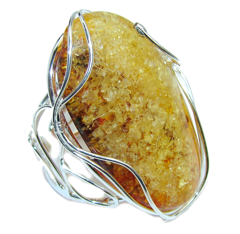 Giant Genuine Polish Amber Sterling Silver Ring s. 9 adjustable