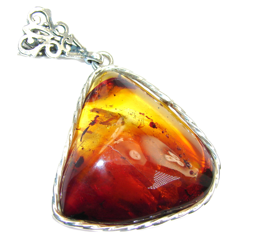 Genuine AAA Honey Baltic Polish Amber Sterling Silver Pendant