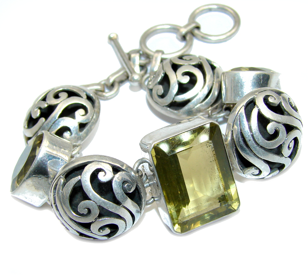 Beautiful faceted Citrine Fossil Onyx Sterling Silver Bracelet