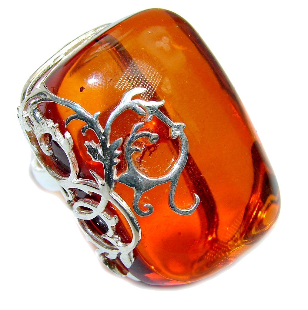 Chunky Oversized Genuine Polish Amber Sterling Silver Ring s. 9