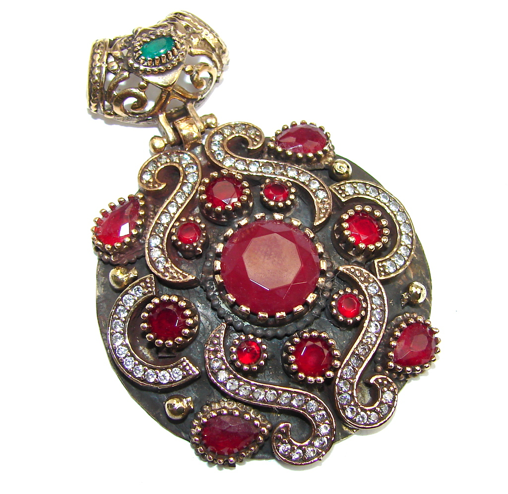 Perfect created Pink Ruby & White Topaz Sterling Silver Pendant