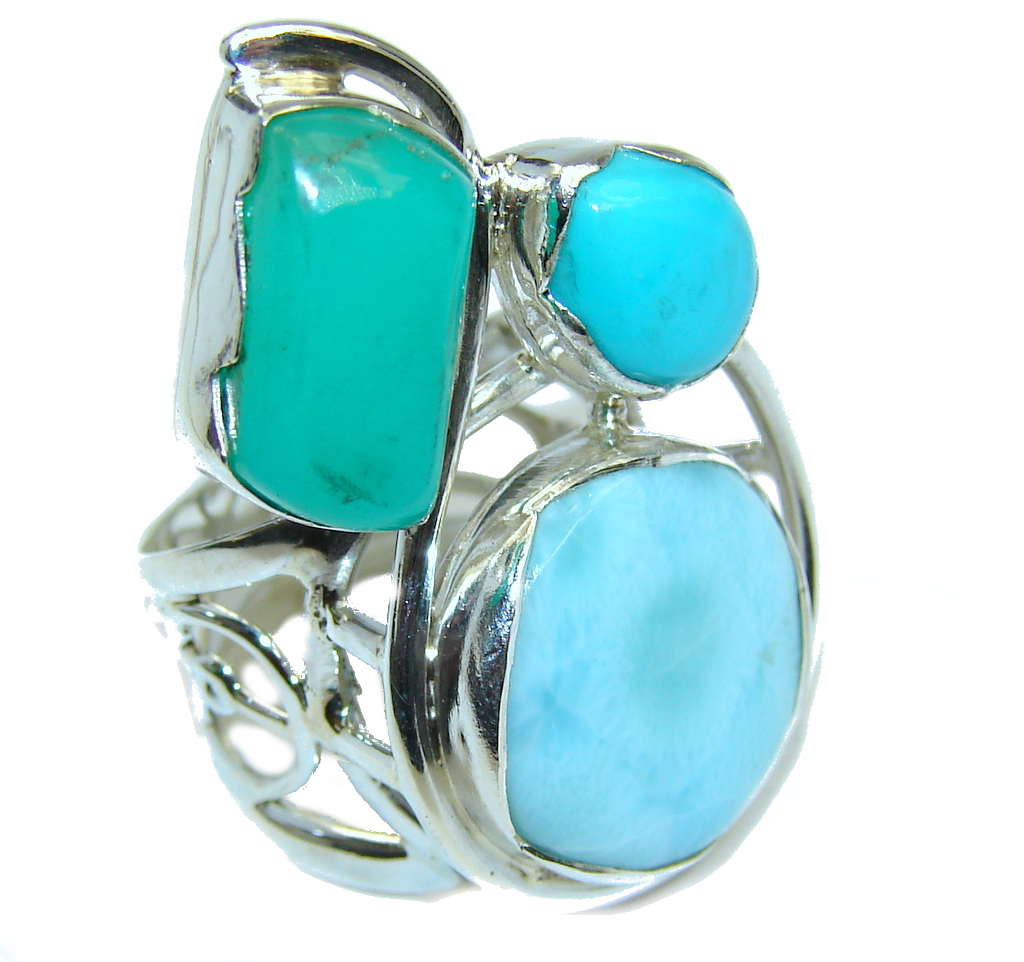 Always Together Blue Larimar Chrysophrase Sterling Silver Ring s. 7