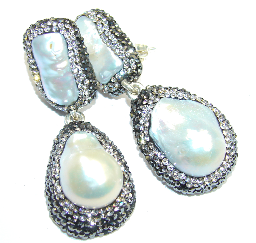 big Classic Beauty Mother Of Pearl & Spinel Sterling Silver earrings