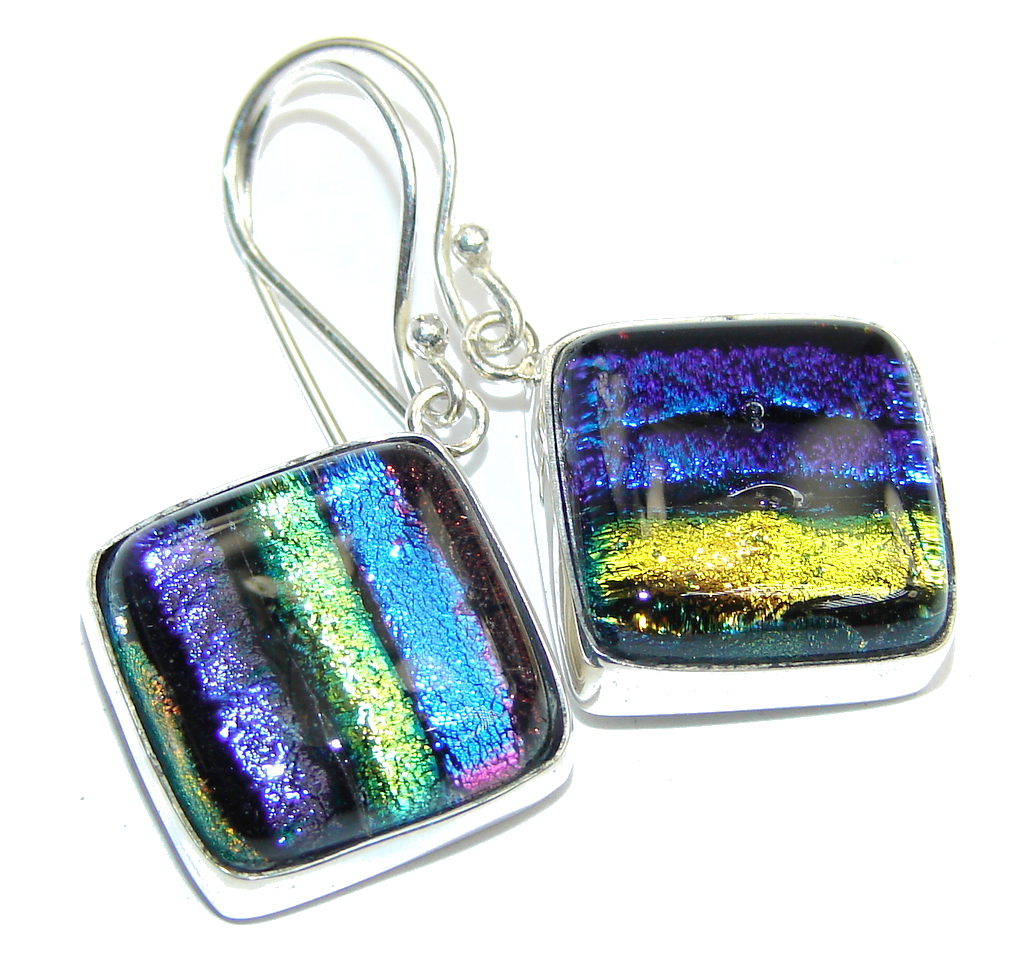 Handcrafted In Mexico Red Dichroic Glass Sterling Silver earrings