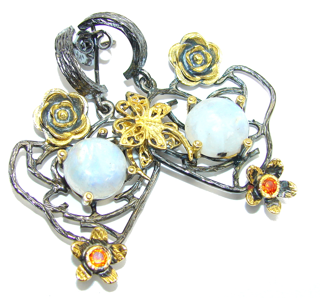 winter Garden White Moonstone Gold Rhodium plated overSterling Silver earrings