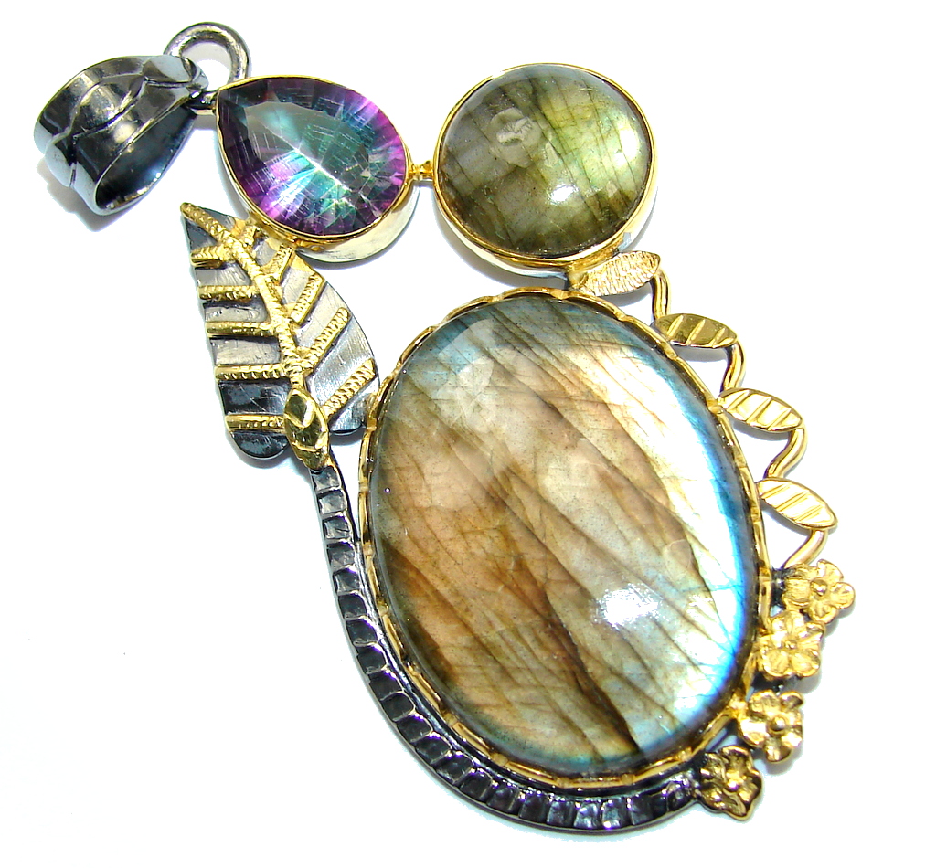 Amazing AAA Blue Fire Labradorite Gold plated over Sterling Silver Pendant
