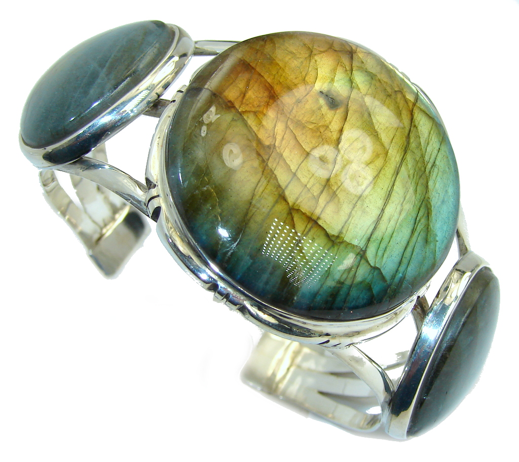 Bohemian Style Fire Labradorite Sterling Silver Bracelet / Cuff