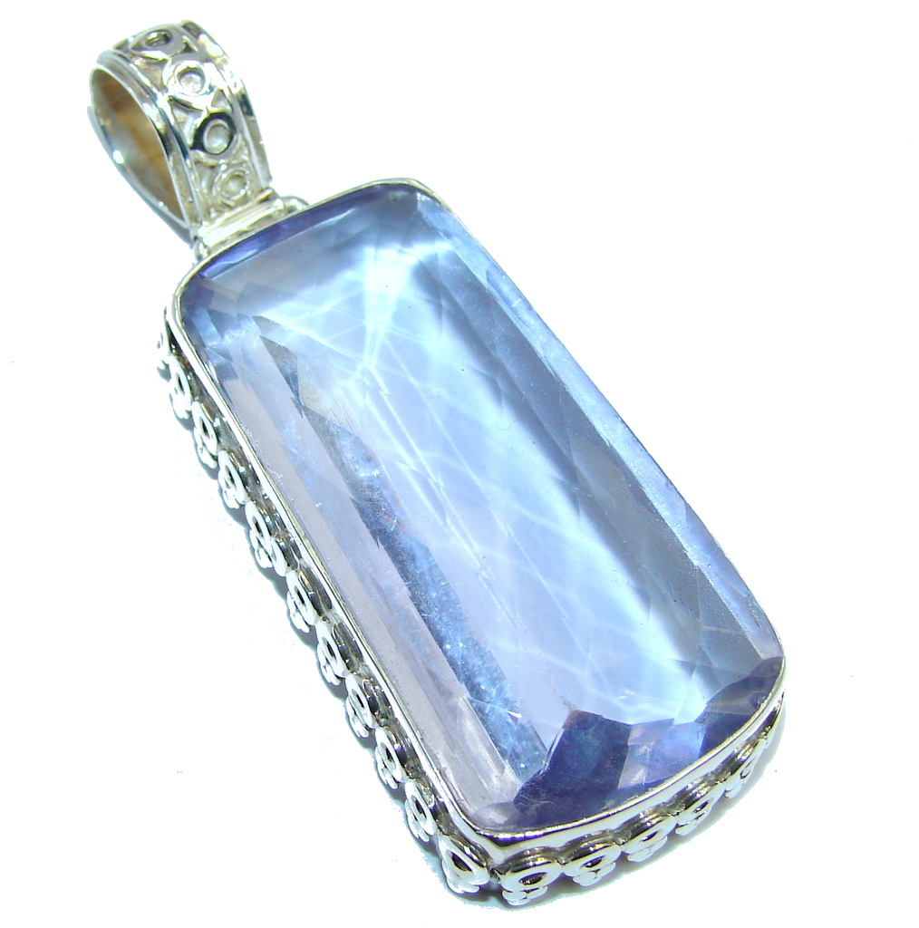 Amazing created Tanzanite color Quartz Sterling Silver Pendant