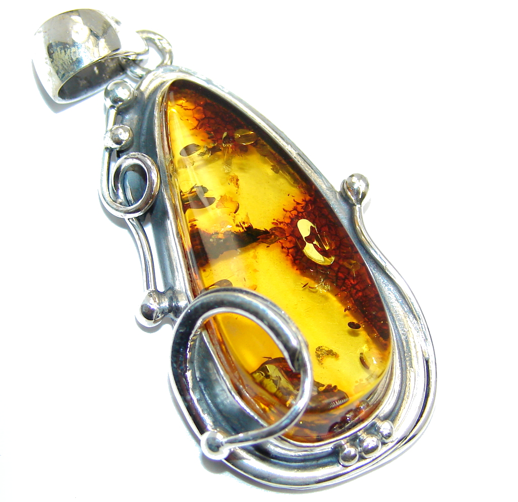 Genuine Baltic Polish Amber Sterling Silver Pendant
