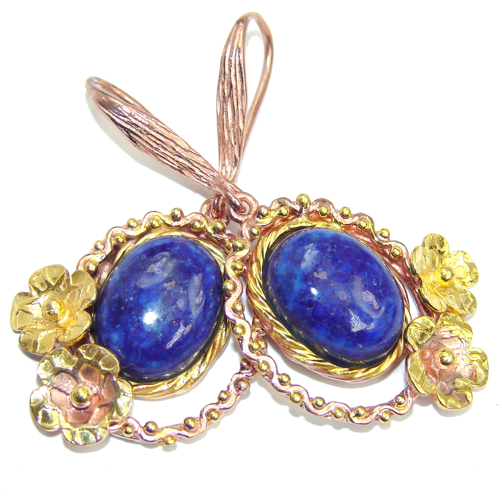 Perfect Blue Lapis Lazuli Rhodium Gold plated over Sterling Silver earrings