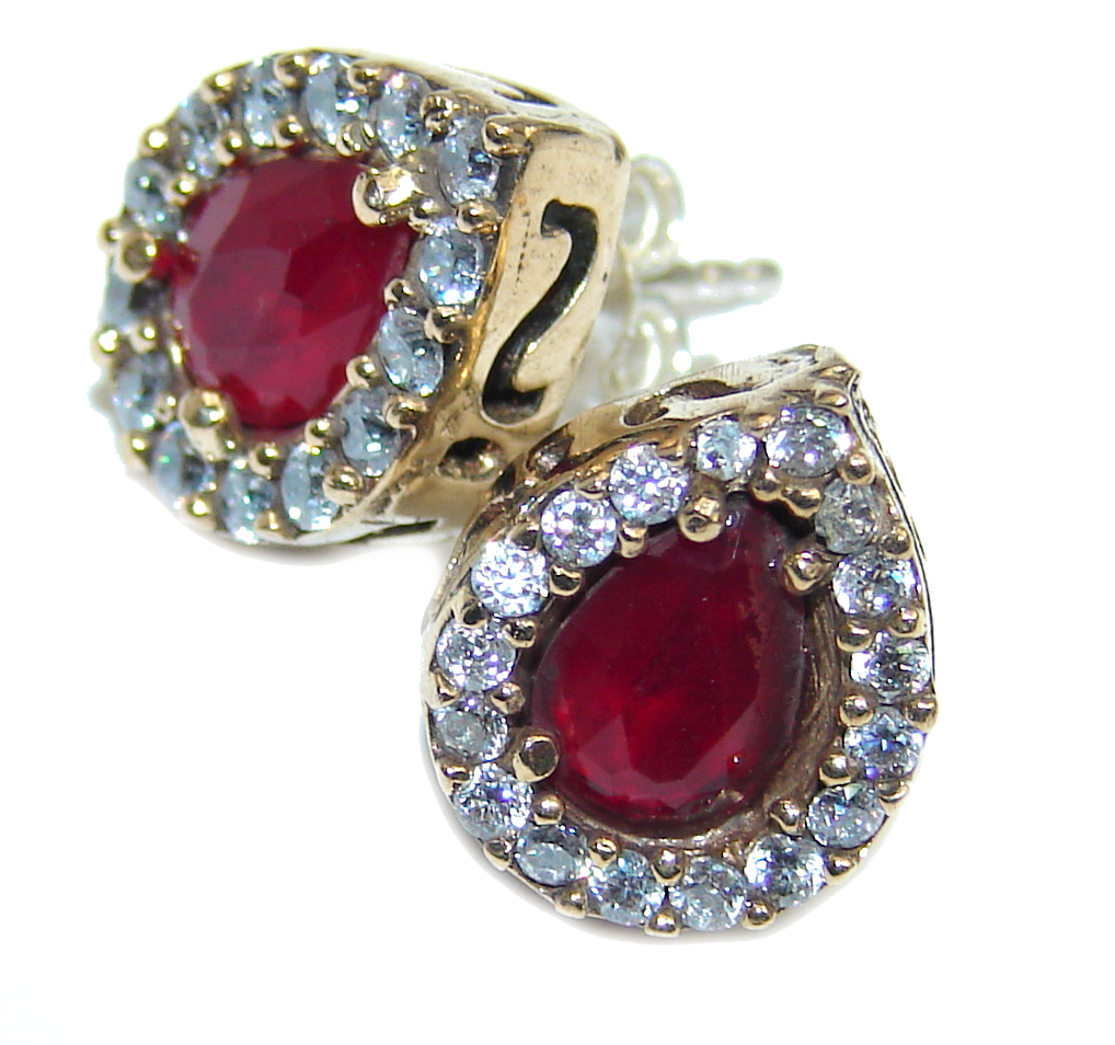 Delicate Pink Ruby, Gold Plated Sterling Silver earrings