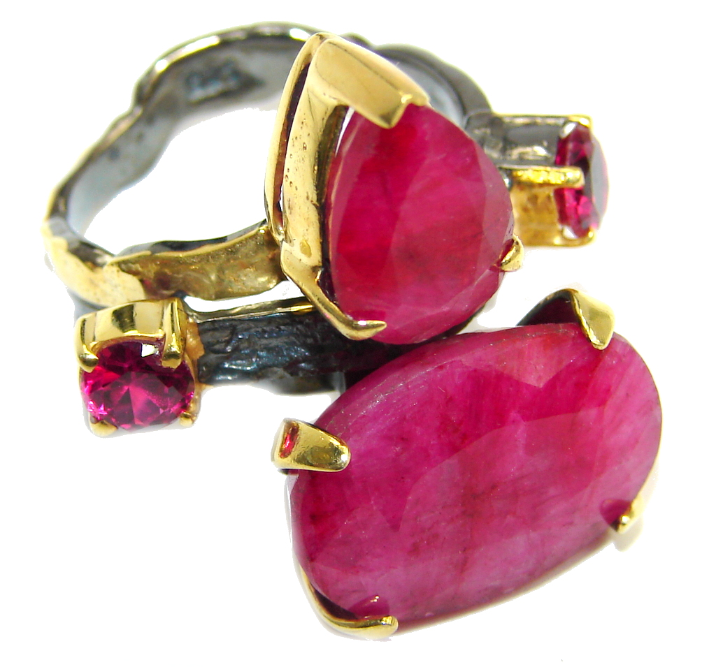 Genuine AAA Pink Ruby Gold Rhodium plated over Sterling Silver ring; s. 8