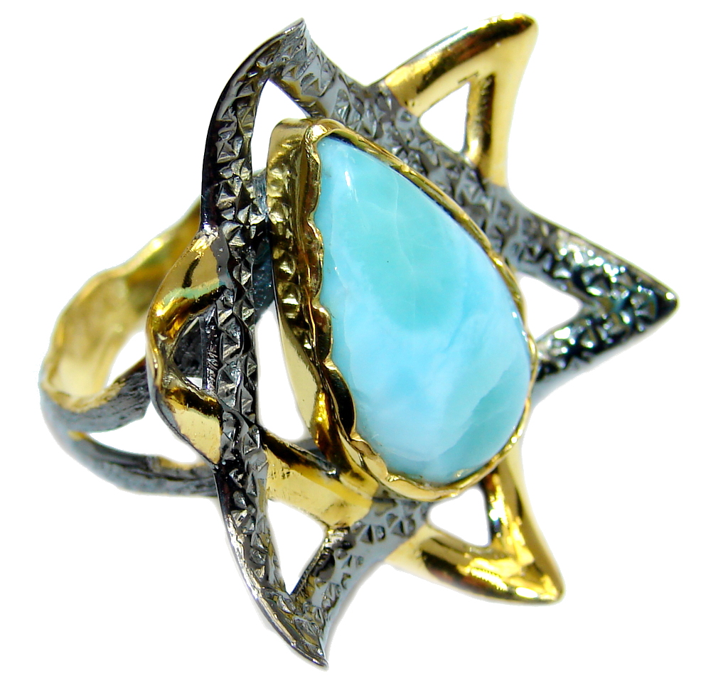 Amazing AAA Blue Larimar Gold Rhodium plated over Sterling Silver Ring s. 7