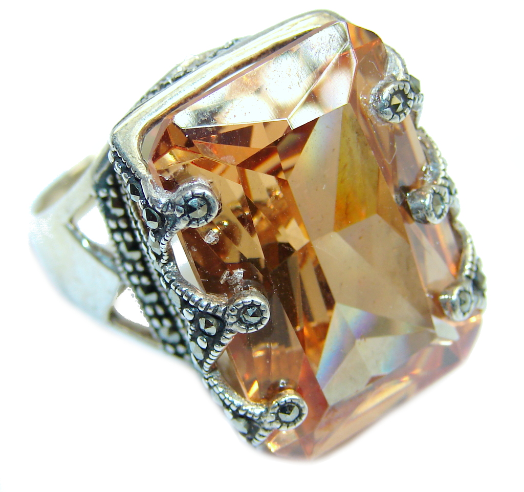 Big Secret Golden Topaz Marcasite Sterling Silver Ring s. 8