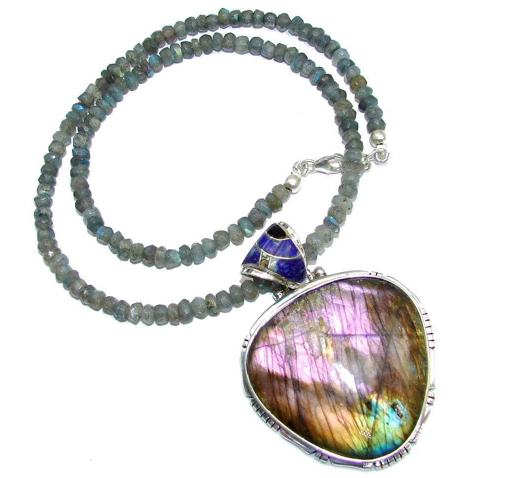 Cloud Of Desire AAA Fire Labradorite Sterling Silver necklace