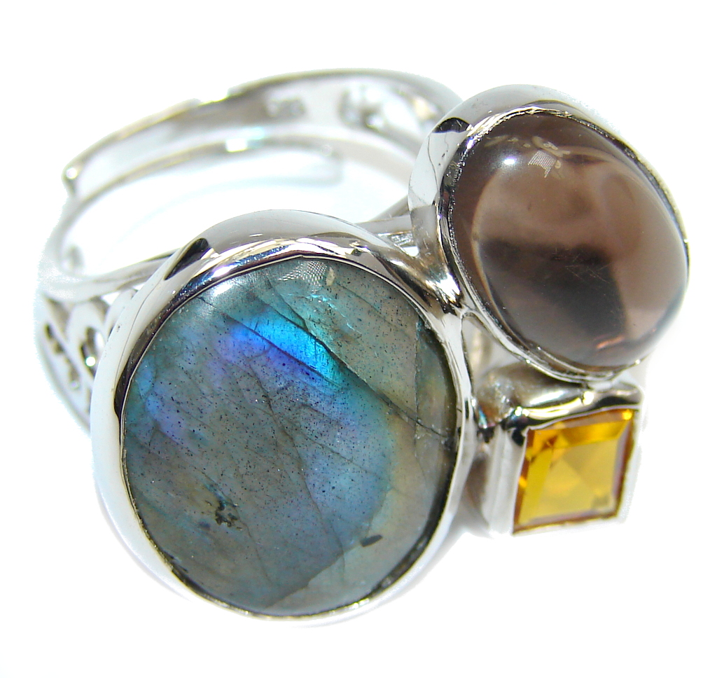 Labradorite Citrine Sterling Silver Handcrafted Ring s. 7 adjustable