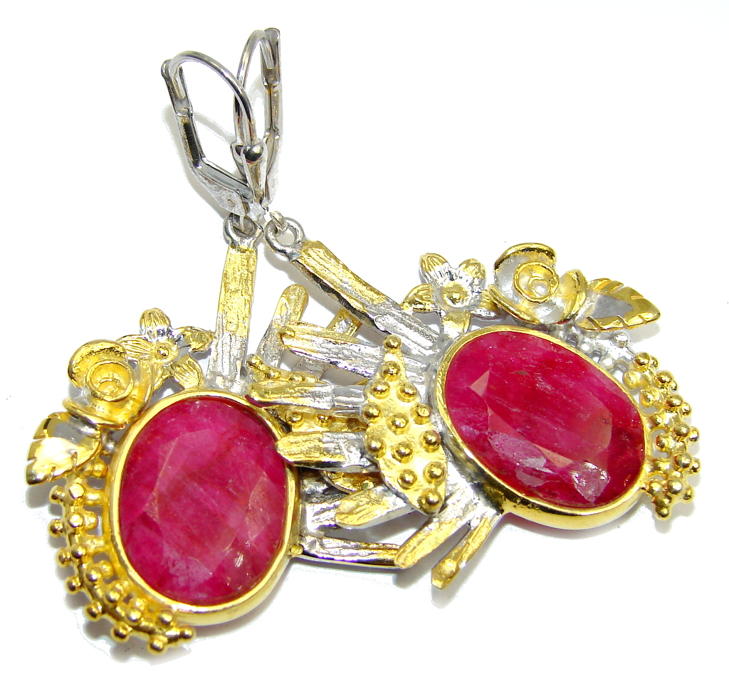 Beautiful intense Red Ruby Gold Rhodium Plated over Sterling Silver earrings