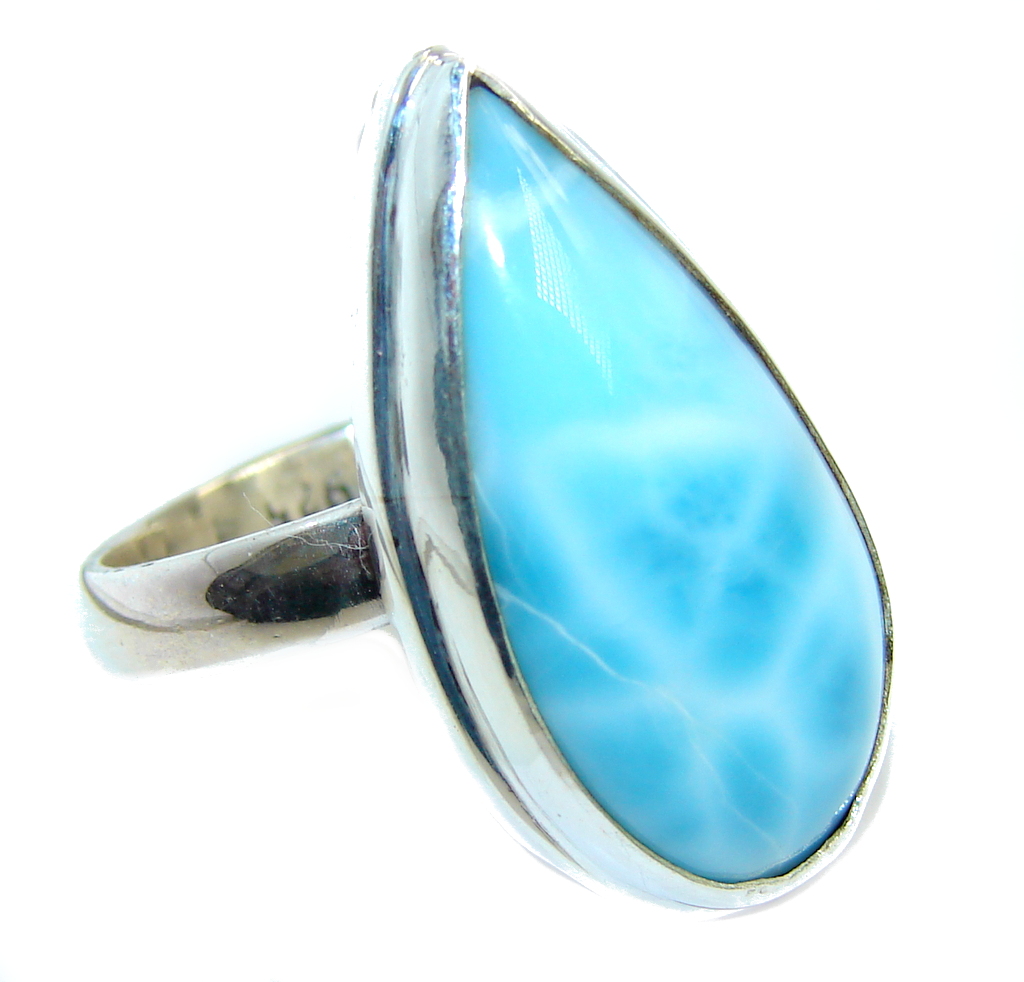 Amazing AAA quality Blue Larimar Sterling Silver Ring s. 8 adjustable