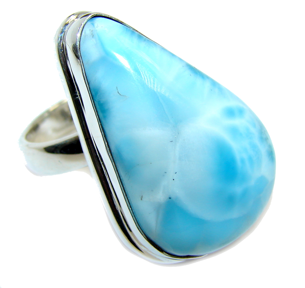 Amazing AAA quality Blue Larimar Sterling Silver Ring s. 8 adjustable