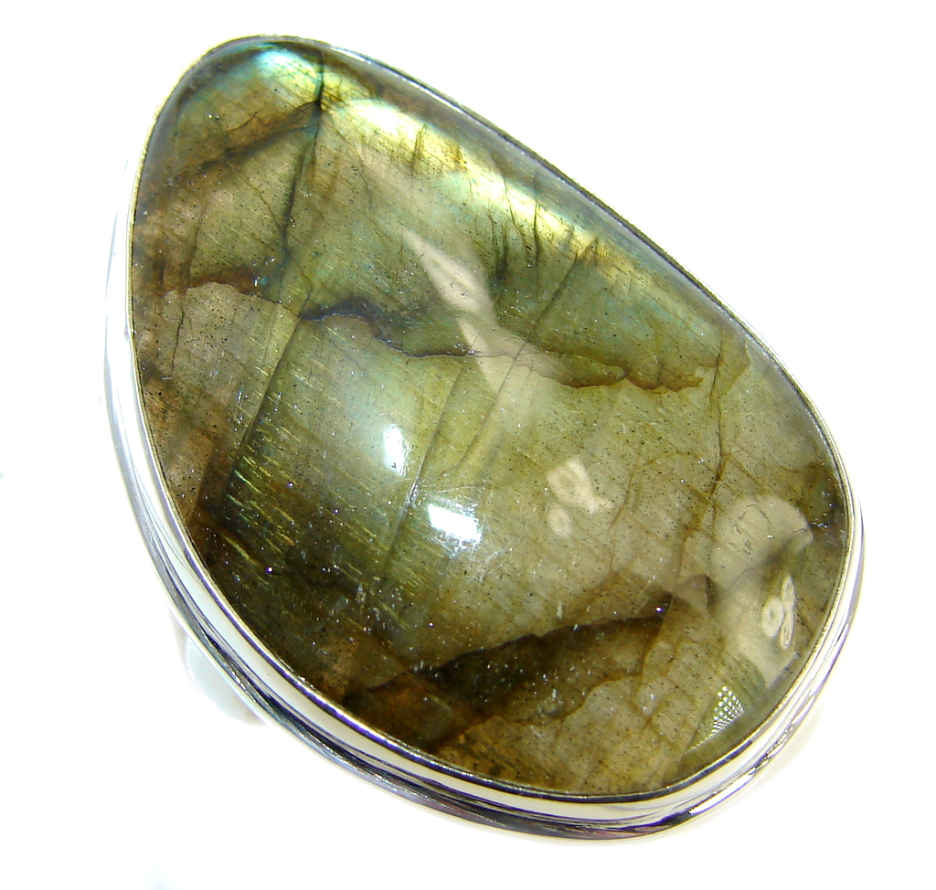 Captured Fire AAA Labradorite Sterling Silver Ring s. 8 - adjustable