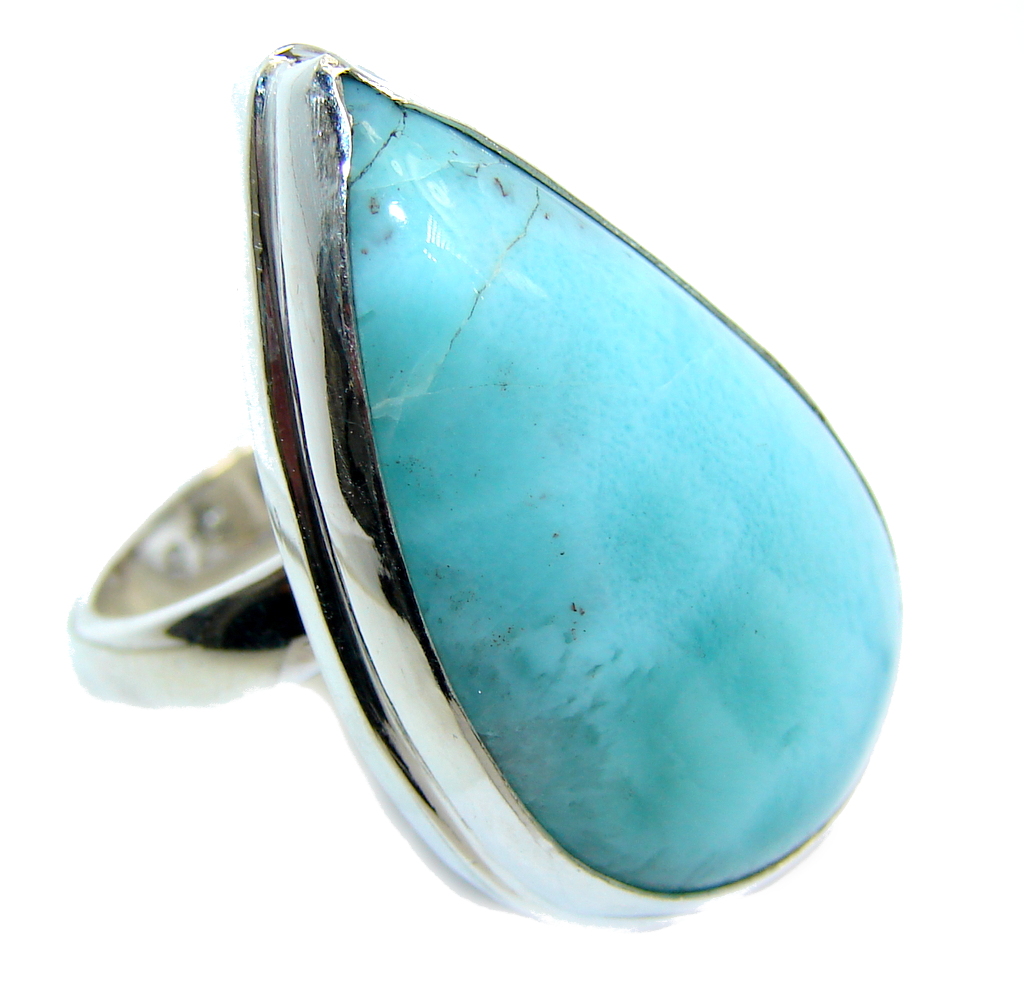Amazing AAA quality Blue Larimar Sterling Silver Ring s. 8 adjustable