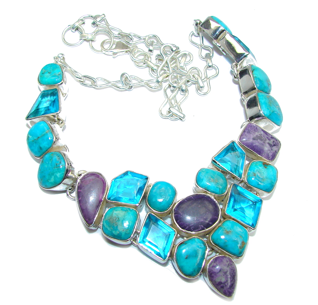 AAA Sleeping Beauty Turquoise Lapis Sterling Silver necklace