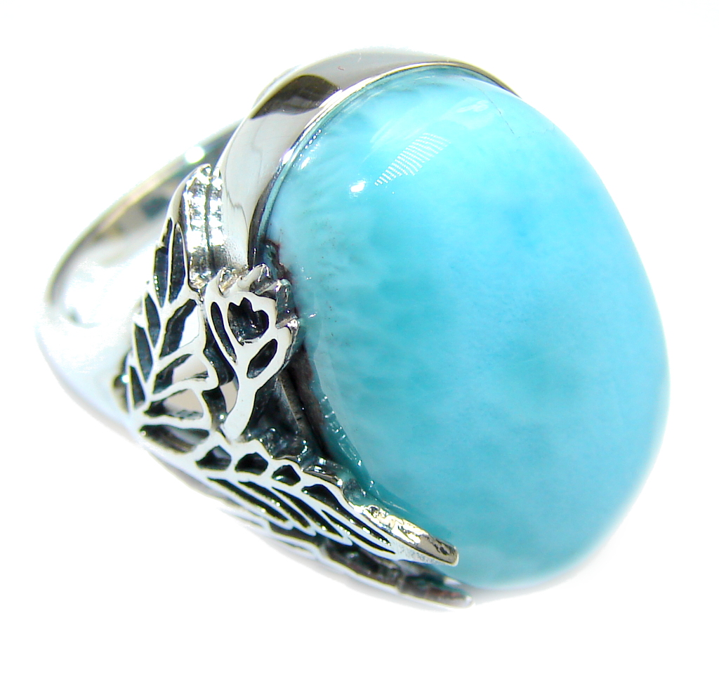 Amazing AAA quality Blue Larimar Sterling Silver Ring s. 7 1/4