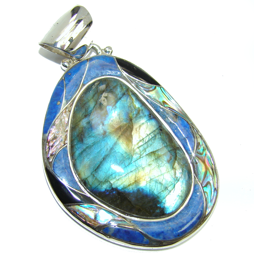 Amazing AAA Blue Fire Labradorite Sterling Silver Pendant
