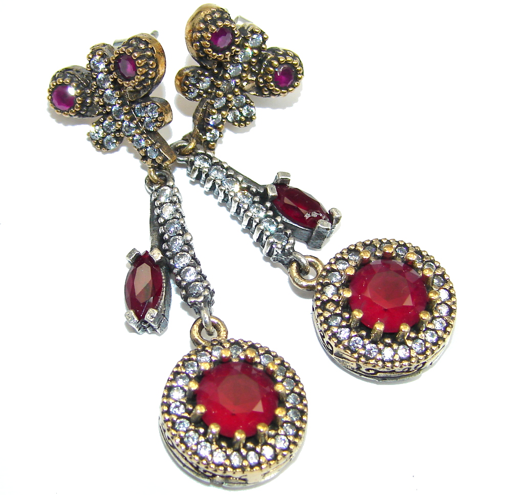 Victorian Style created Ruby Sterling Silver earrings