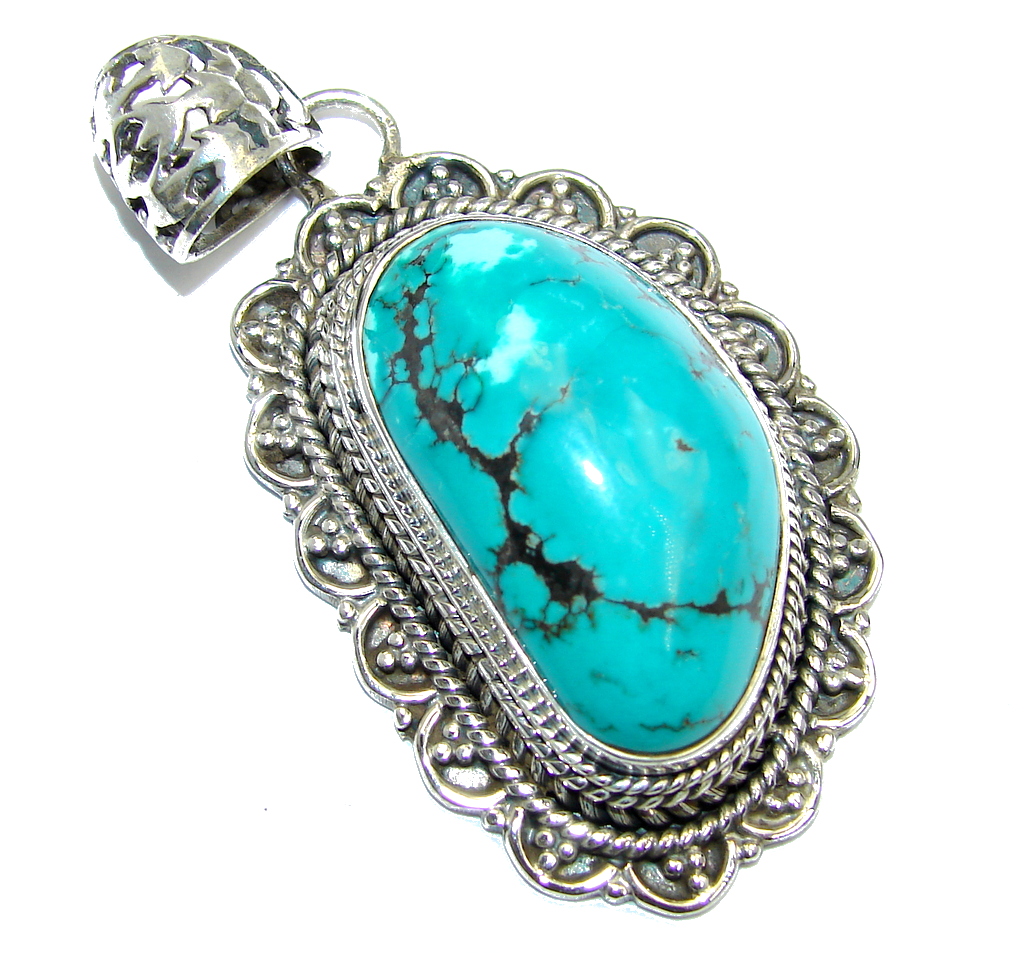 Huge Blue Turquoise .925 Sterling Silver handcrafted Pendant