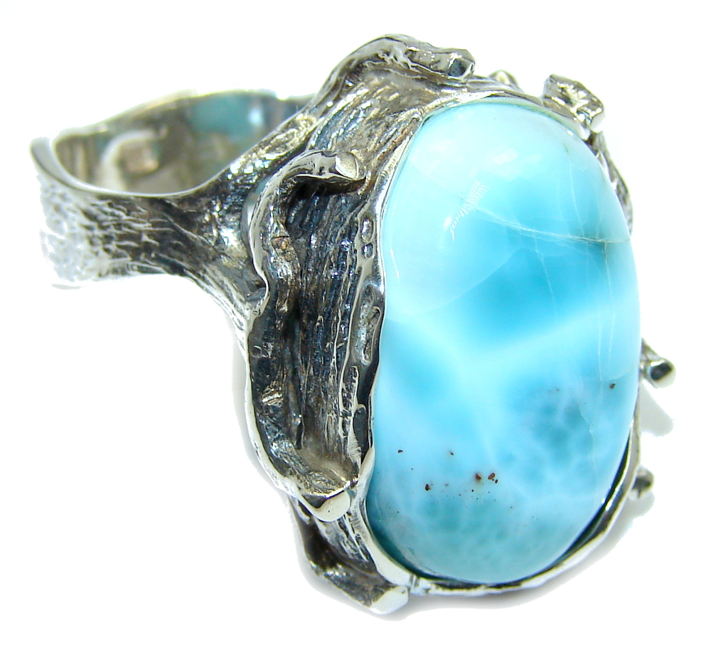 Amazing AAA quality Blue Larimar Sterling Silver Ring s. 8 3/4