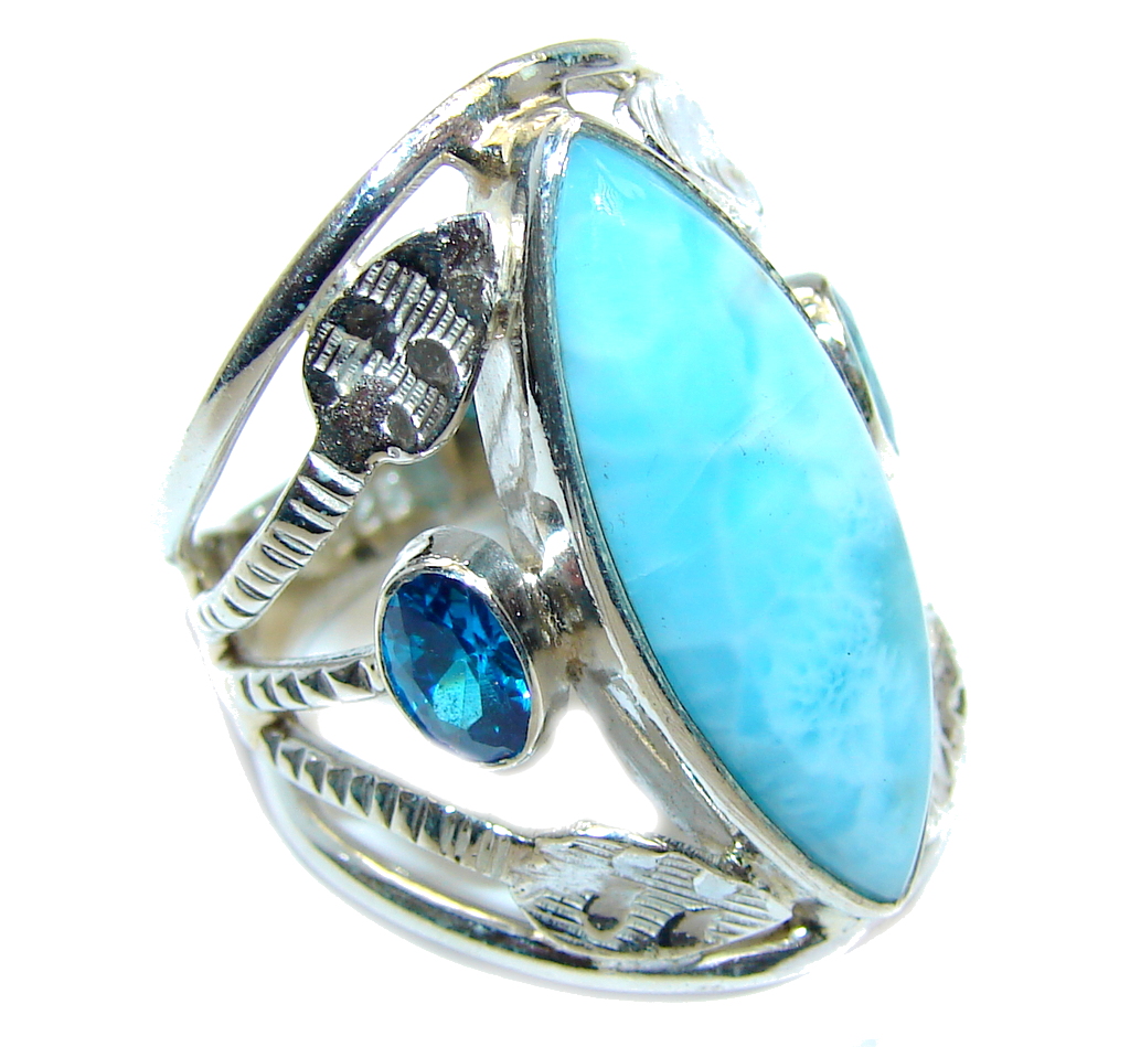 Amazing AAA quality Blue Larimar Sterling Silver Ring s. 7